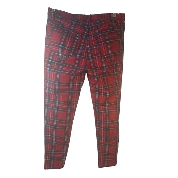 ZARA Red & Black Plaid Men Size 32 Slim Fit Trousers With Pockets - Picture 10 of 12